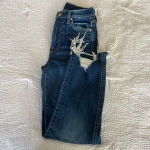 7FaM high waist cropped straight  distressed bottom